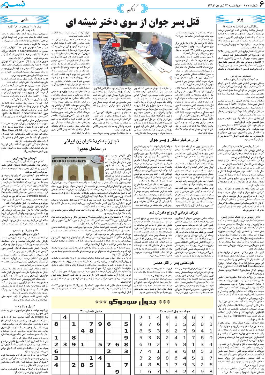 صفحه گوناگون روزنامه نسیم شماره 877